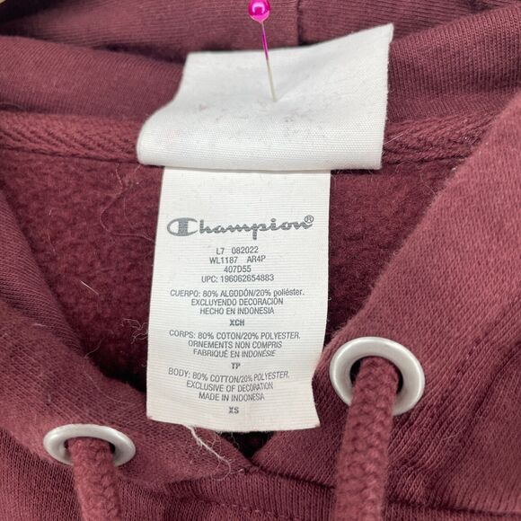 CHAMPION Hoodie Adult XS Classic Fleece Pullover Sport Sweatshirt Jumper Maroon - Picture 9 of 12